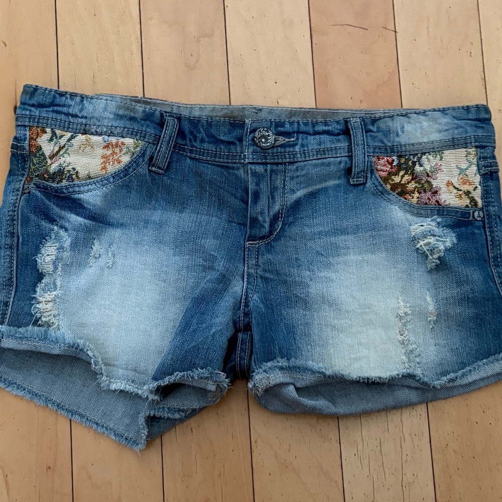 Denim Floral Accent Women Shorts